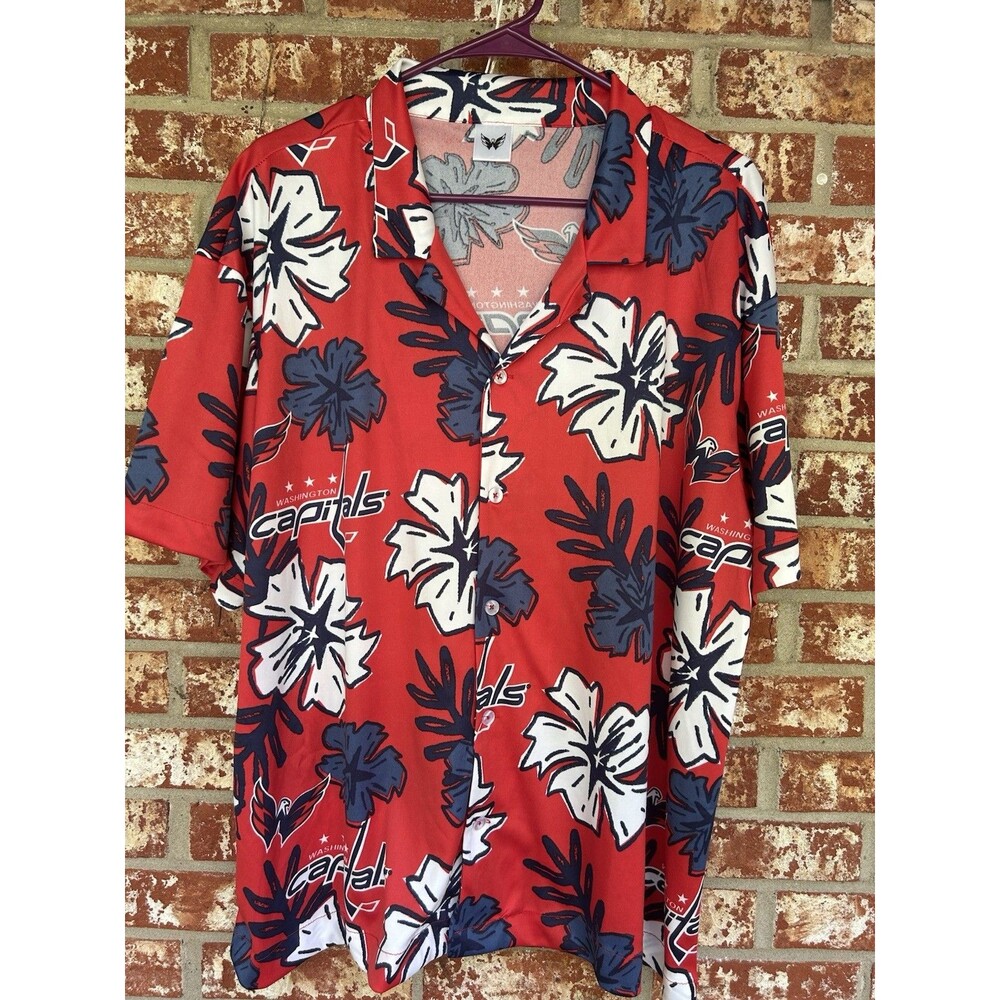 Washington Capitals Shirt Mens XL Red Hawaiian Aloha MLB All Over Print Camp